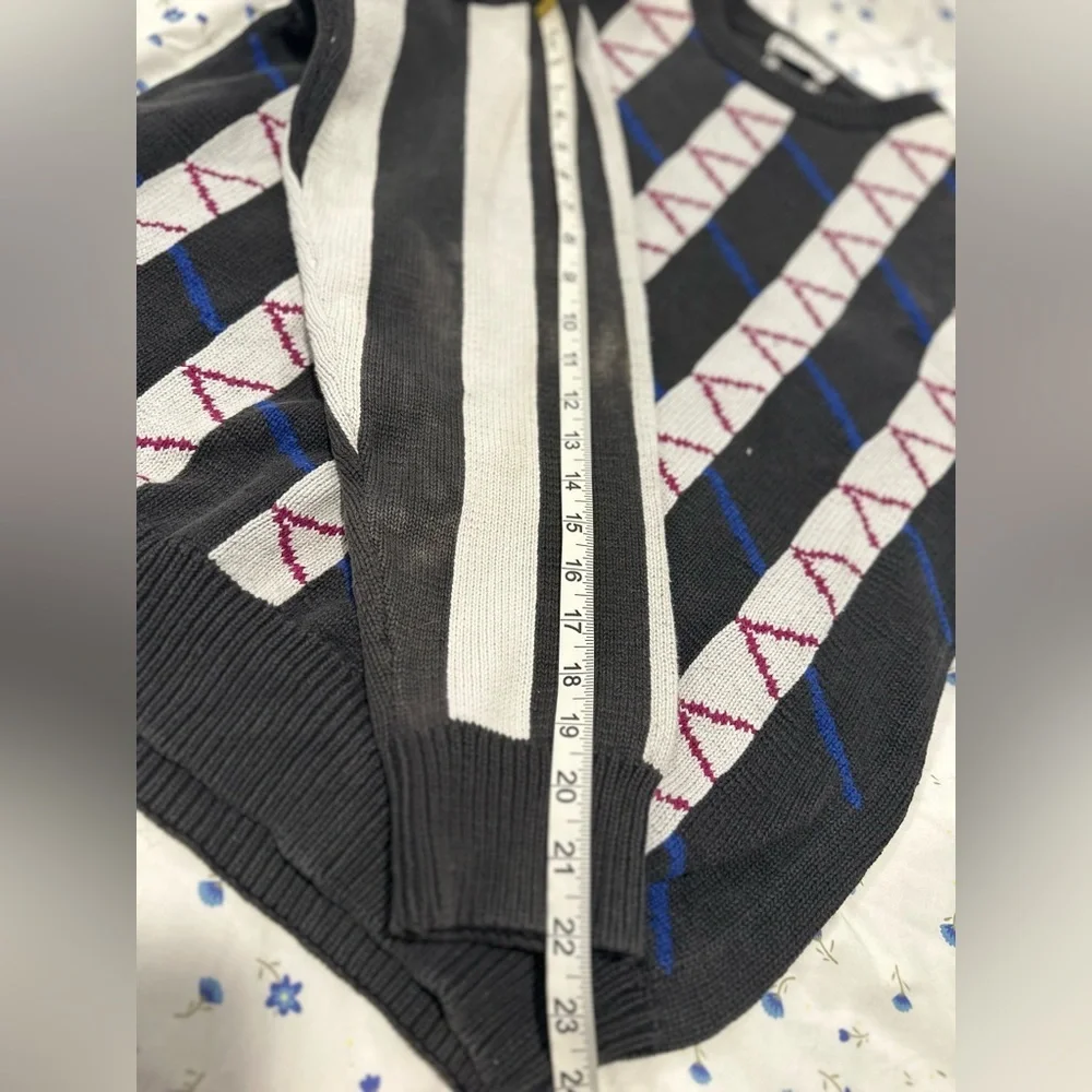 VTG 90s Private Club Cotton Sweater Sz:L Grandpacore Geometric Knit Crewneck.